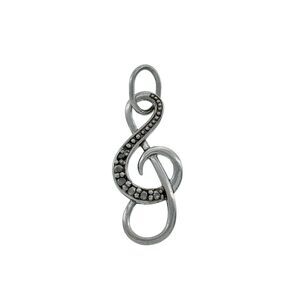 Estate Sterling Silver 925 Black Diamond Accent Music Treble Clef Pendant